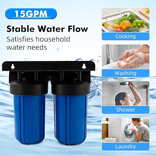 Whole House Water Filter System with Carbon and Sediment Filters, 5-Stage Filtration, Reduces Lead, Chlorine, Odor & Taste, 1" Inlet/Outlet