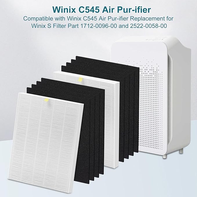 C545 True High Efficiency Replacement Filter S Compatible with Winix C545 Replacement for Winix S Filter Part 1712-0096-00 and 2522-0058-00, 2 x True Filter + 8 x Activated Carbon Pre-Filter