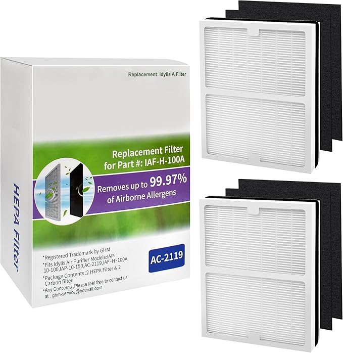 Replacement Idyllis Air Purifier Filters AC-2119, Replacement Idylis A Filters Compatible With Filtrete FAP-C01-A, Idylis Air Purifier AC-2119, IAP-10-100, IAP-10-150, IAPC-10-140,2 Pack