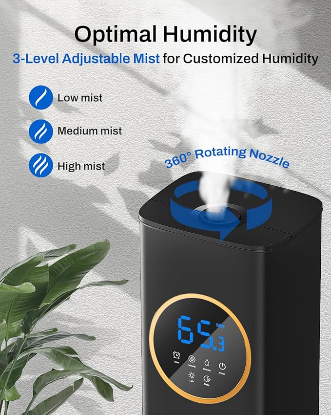 Humidifier Large Room Bedroom with Night Light, 2.1Gal(8L) Humidifiers for Home with Essential Oil Diffuser, Top Fill Whole House Cool Mist Humidifiers for Plants Baby Kids Adults(Black)