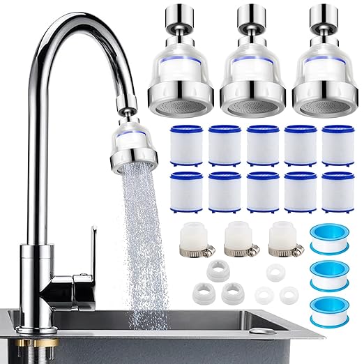 13 PCS Sink Water Filter Faucet Set, Universal 360 ° Rotating Kitchen Faucet Water Purifier, Bathroom Faucet Filter Removes Chlorine Fluoride Hard Water for Home Kitchen & Bathroom