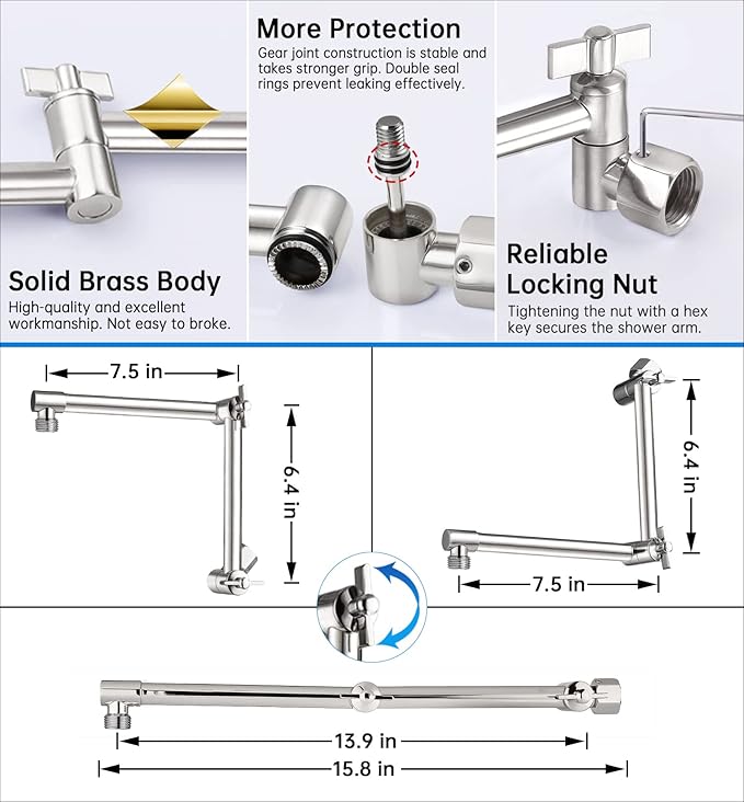 G-Promise All Metal 12 Inches Rainfall Shower Head with Handheld Spray Combo, 3 Settings Diverter, Adjustable Extension Arm with Lock Joints, 71 Inches Stainless Steel Hose (Brushed Nickel)