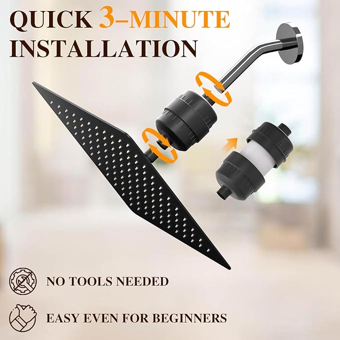 Filtered Shower Head with 20-Stage Shower Filter,Two Replacement Filter Cartridges,Rain Shower head High Pressure for Removing Chlorine and Harmful Substances(10 Inch, Matte Black)