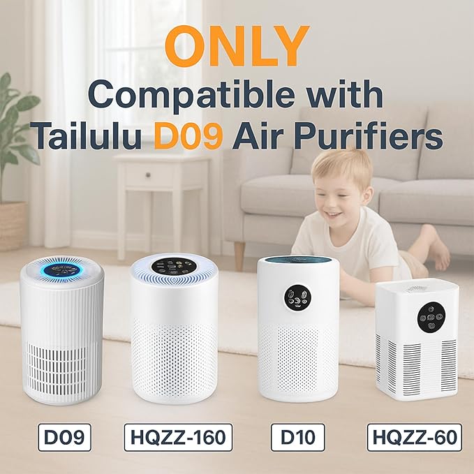 D09 Replacement Filter Compatible with Tailulu Air Purifier Cleaner D09,3-in-1 Filtration System H14 Filter for Home Large Room Up to 1500 Sq Ft 2 Pack