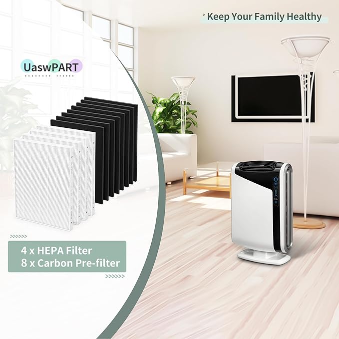 Aera Max 300 HEPA Filter Replacement Compatible with Fellowes Aeramax 290/300/DX95 Purifiers HEPA Air Pu-rifier Filter 9287201, Also Fit AP-300PH HF-300, 4 HEPA & 8 Carbon Pre-Filter