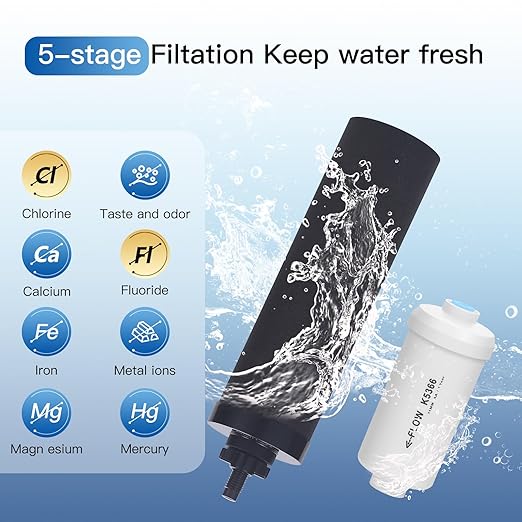 Glass Gravity-Fed Water Filter System, Countertop System with 2 Black NSF/ANSI 42 Certification Elements, 2 Fluoride, Metal Spigot and Stand, Reduces Fluoride and Chlorine, 2.25G