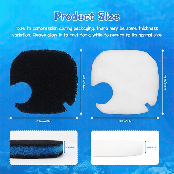 12 Pcs Replacement Canister Filter Pads Compatible with PONDFORSE 172/225/265GPH, Aquarium Filter Floss for AMOSIJOY Canister Filter(6 White Floss Pads & 6 Coarse Filter Pads with Actived Carbon)