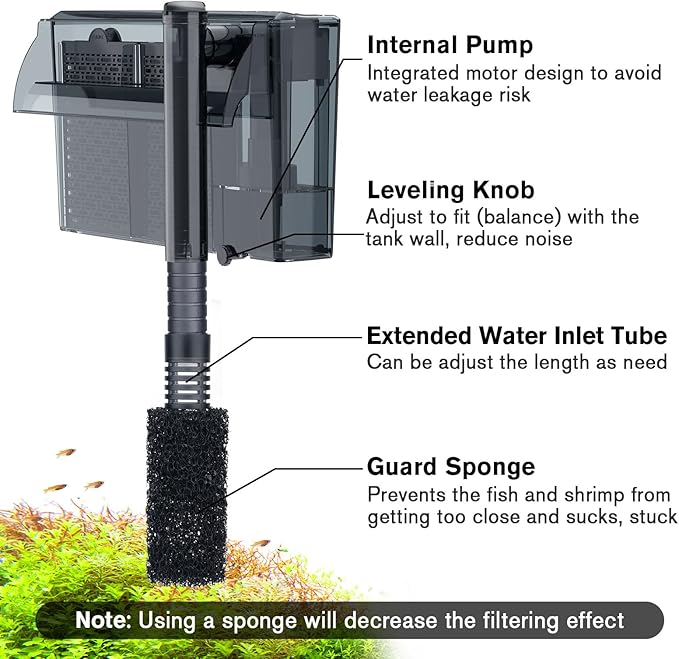 hygger Aquarium HOB Filter 315 GPH for 40-75 Gallon Fish Tank Power Filter with Adjustable Water Flow Extendable Intake Tube External Hang-On Back Filter