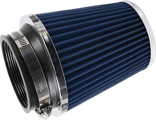 Clamp-On Cold Air Intake Filter, High Performance, Washable Filter, Replacement Air Filter, Flange Diameter 3inch/76mm Blue