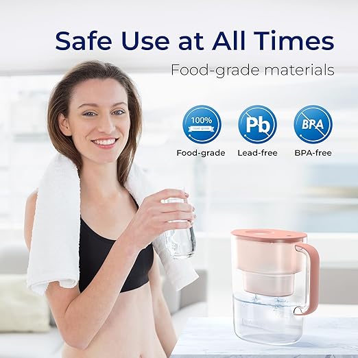 Waterdrop Water Filter Pitcher with 1 Filter, 200-Gallon Long-Life, 10-Cup Large Water Filter Pitcher, NSF Certified, 5X Times Lifetime, Reduces PFOA/PFOS, Chlorine, Pink