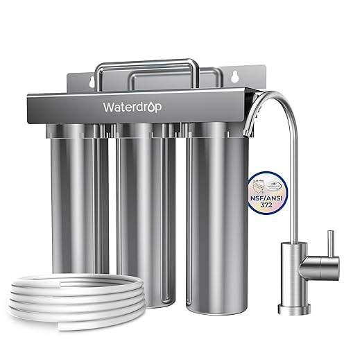 Waterdrop TST-UF-B 0.01 Micron Ultra-Filtration Under Sink Water Filter, 3-Stage Stainless Steel Under Sink Water Filtration System with Dedicated Faucet, 3 Filter Included (Drilling Required)