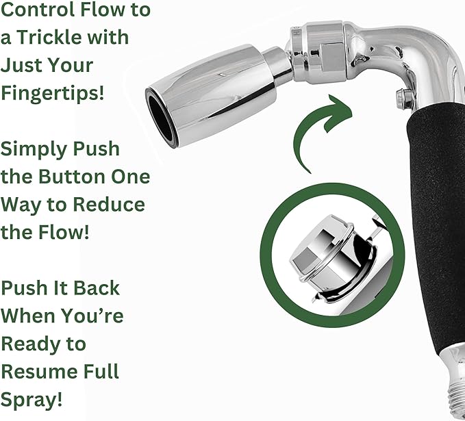 High Sierra® Solid Metal Handheld Shower Head, Lead-Free, with Built-In Trickle Valve. Shower Hose and Holder Not Included. High Pressure 2.0 GPM. Brushed Nickel