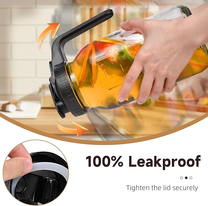 2 Pack 64oz Glass Mason Jar Pitchers with Airtight Lids & Handles – Wide Mouth, Leak-Proof Jars for Sun Tea, Cold Brew, Lemonade, Iced Coffee, and More