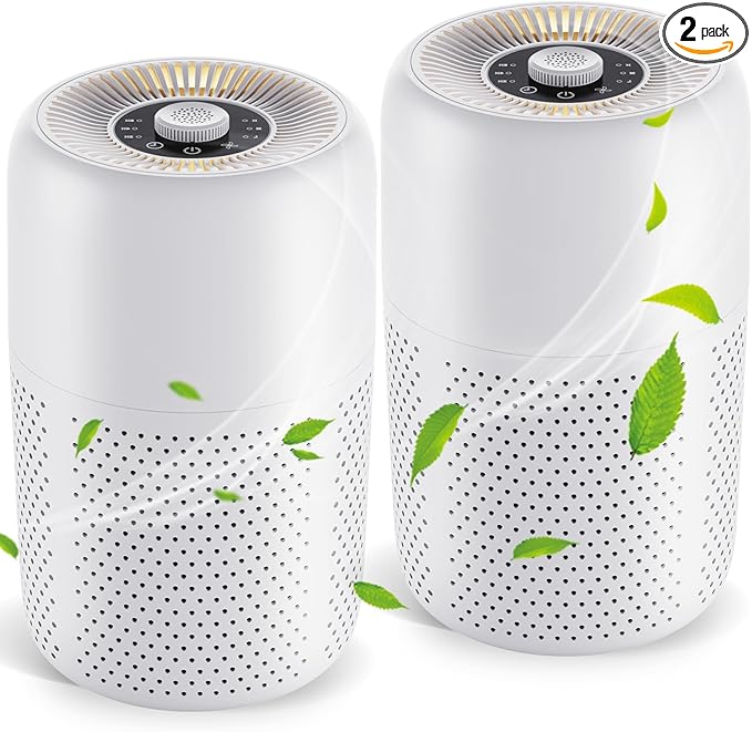 2 Pack YARIKI Air Purifiers for Bedroom Home with Aromatherapy Function,Small Air Purifier with Nightlight Speed Control,24dB Low Noise for Better Sleep,For Pet Room Dorm Kitchen,P60 (White)