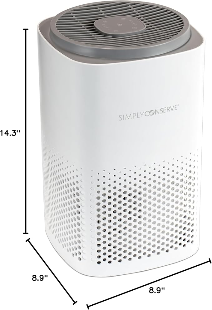 Simply Conserve Energy Star Tabletop HEPA Air Purifier for Home Cleans 6,960 ft3 per hour, True HEPA - 13 Filter, in White with Energy Saving Controls