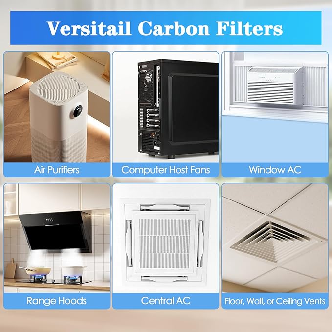 Carbon Activated Air Filter, 16"x48" Cut to Fit Carbon Filter Charcoal Sheet Replacement Charcoal Pad for Air Purifiers Window AC Vent Range Hood