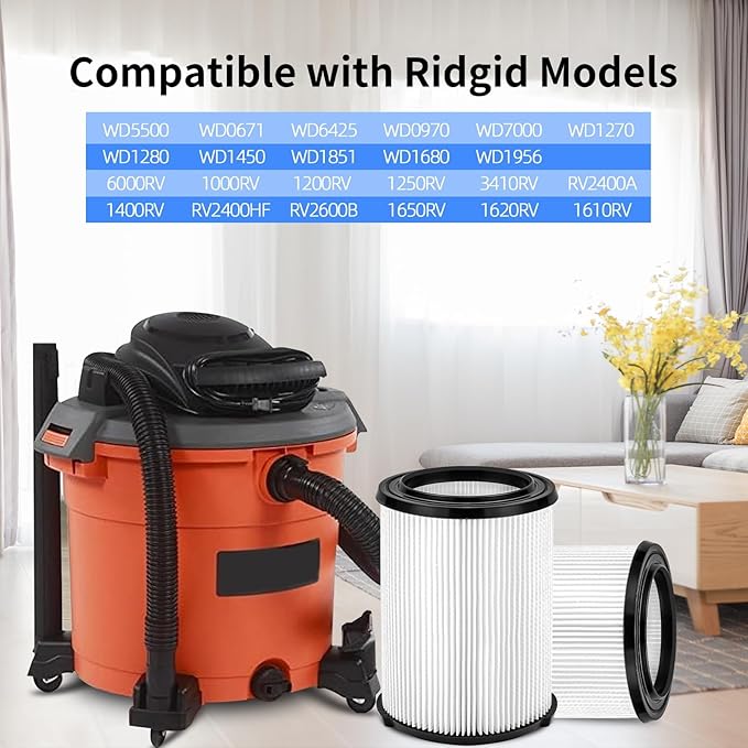 2-Pack VF4000 Filter Compatible with Ridgid Shop Vac,Standard Wet/dry Vac Filter Replacement Compatible with Ridgid 5-20 Gallon and Husky 6-9 Gallon Wet/Dry Vacuums Cleaner