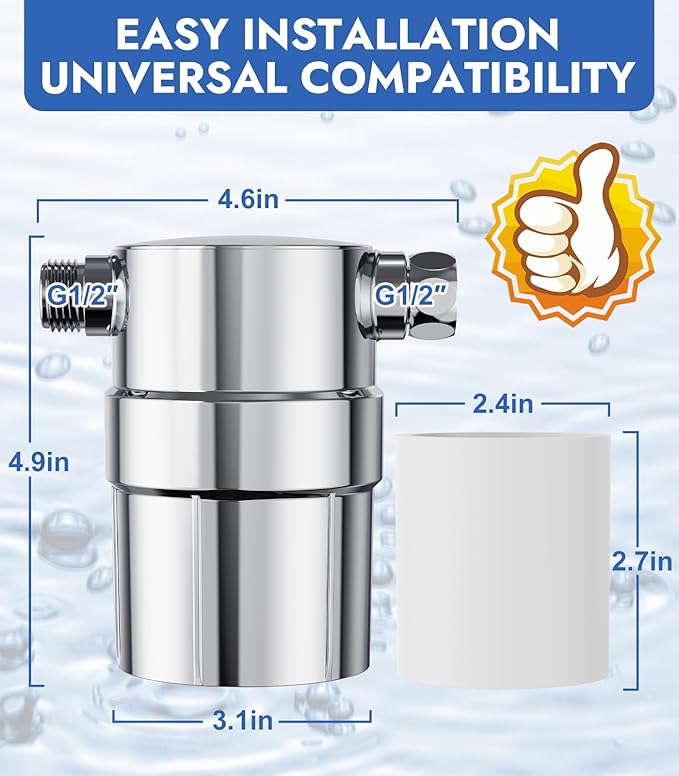 Shower Filter, SR SUN RISE 32 Stage Shower Head Filter for Hard Water Remove Toxic Chemicals,High Output Shower water Softener for Hair Skin (Compact Install, Polished Chrome)