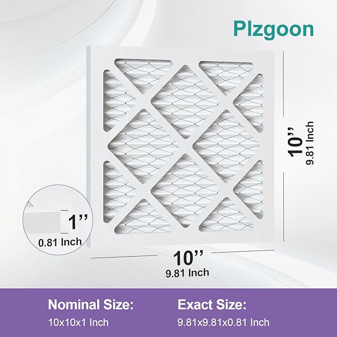 10x10x1 Air Filter MERV 11 MPR 1000 (6 Pack) Pleated AC Furnace Filters Replacement Compatible with Air Conditioner HVAC (Exact Dimensions: 9.81"L x 9.81"W x 0.81"Th)