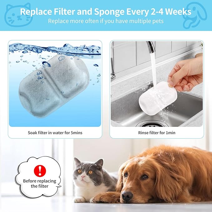 16 Set Replacement Filters for 7L/230oz/1.8G Stainless Steel Dog Dispenser, YOIHABV Cat Water Filters, Triple Action Pet Fountain Filters Dog Fountain Filter
