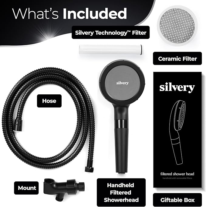 Silvery High Pressure Filtered Shower Head - Dermatologist-Approved Clean Water with Silvery Technology™ Filter - Showerhead Removes Impurities for Healthier Skin, Hair, Scalp (Handheld Showerhead)