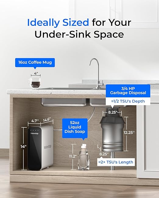 Waterdrop TSU 0.01μm Ultra-Filtration Under Sink Water Filter System, 3-Stage Tankless Undersink Water Filtration with Faucet, Smart Panel, Does not Lower TDS (𝙉𝙊𝙏 𝙍𝙊), Drilling Required
