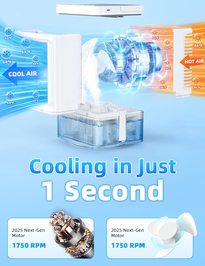 Small Air Conditioner w/ 3 Speeds&3 Modes, Remote, 1100ML Tank Humidifier, 8-Cube Ice Tray, 120° Oscillating, 4 IN 1 Portable Air Conditioners, 7-Color Light, 4H Timer Desk AC Unit for Bedroom