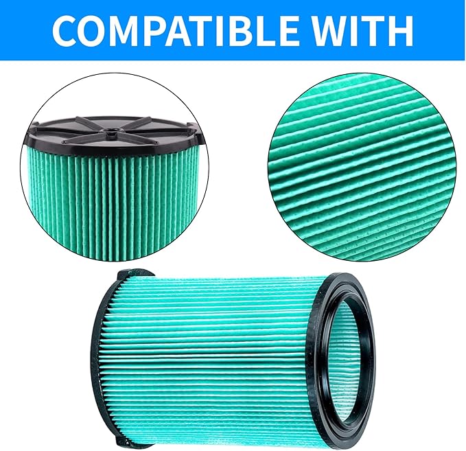 2 Pack VF6000 5-Layer Filter Replacement for Ridgid Wet Dry 5-20 Gallon Wet Dry Vacuums WD5500 WD0671 WD6425 WD7000 WD1280 WD1851 RV2400A RV2600B, 2 Pack VF3502 Shop Vac Bags, 4 Pack Foam Sleeve