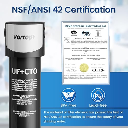 0.01μm Under Sink Water Filter System - NSF/ANSI 42 Certified Water Purifier,19000 Galloons Large Flow Flux,Reduces PFAS,PFOA/PFOS,Chlorine,Bad Odors,Retains Mineral Material,Q6-UF