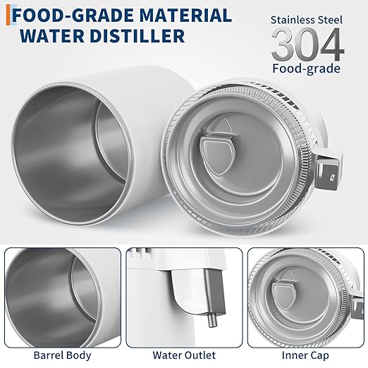 GarveeHome Water Distillers for Home Countertop, 1Gal/4L Stainless Steel Distilled Water Machine with Glass Container, 750W Desktop Drinking Purifier Filter Distilling Kit