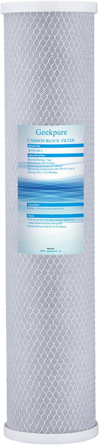 Geekpure 20-Inch Universal Compatible Carbon Block Water Filter Cartridge for Whole House Water Filter- 4.5 Inch x 20 Inch