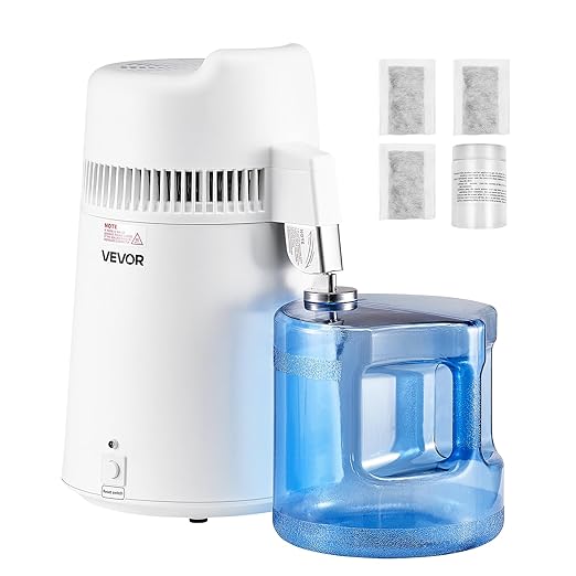 VEVOR Water Distiller, 6L 1.6 Gallon Larger Pure Water Purifier Filter for Home Table Countertop, 900W Plastic Distilled Maker, Stainless Steel Interior Drinking Machine to Make Clean Waters, White
