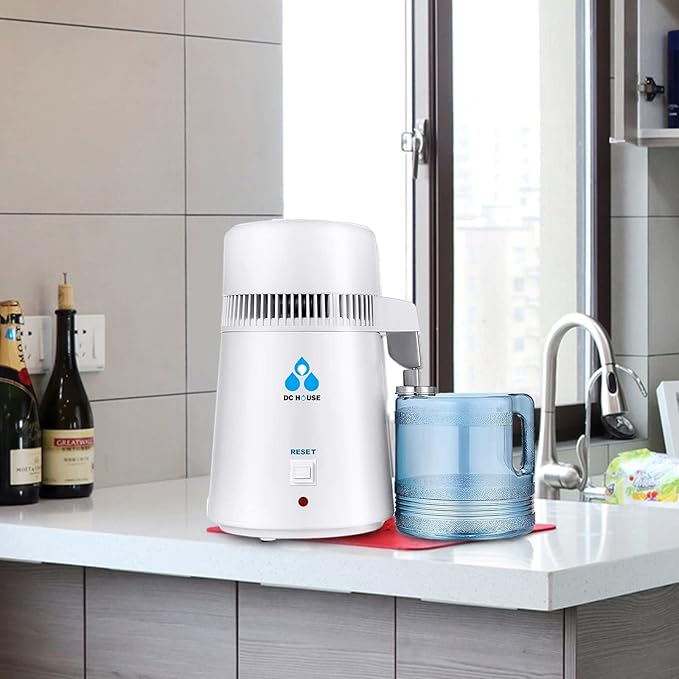 DC HOUSE 1 Gallon Water Distiller Machine, 750W 4L Pure Distilled Water Maker Machine for Home Countertop Table Desktop, Drinking Purifier for Home Kitchen CPAP Hmidifiers with Pastic Container
