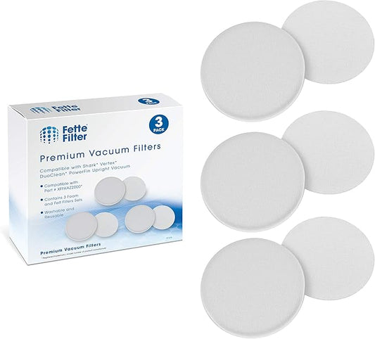 Fette Filter - 3 Pack of Foam & Felt Filter Kit Compatible with Shark Vertex DuoClean PowerFin Upright Vacuum Cleaners Models AZ2000, AZ2000W, AZ2002 Compare to Part # XFFKAZ2000