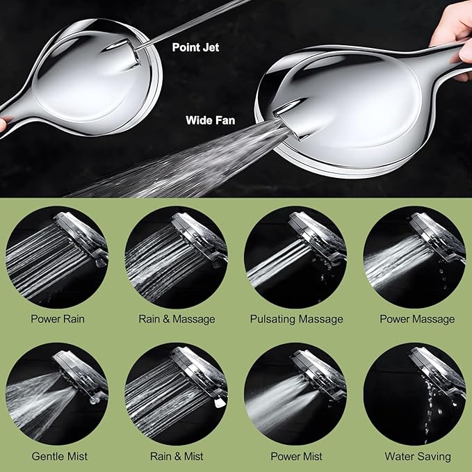 Filtered Shower Head with handheld, 10 Functions High Pressure showerhead with 79"Stainless Steel Shower Hose, Built-in 2 Power Wash, Replaceable Filter Design to Improve Water Quality (Chrome)