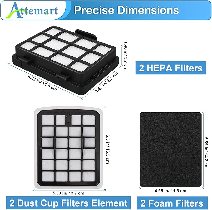 Replacment Filter Compatible with Eureka NEN186BL NEN180 Bagless Canister Vacuum Cleaner Replacement Parts, 2 Filters & 2 Dust Cup Filters Element, 4 Pack
