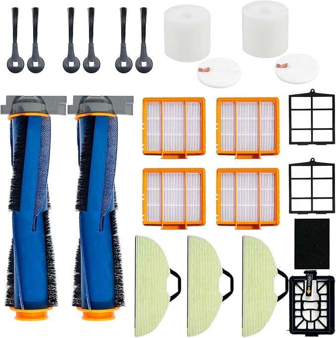 Replacement Parts Accessories for Shark AV2610WA RV2610WA RV2410WD Matrix Plus 2- in-1,2 Main Brush,4 Filters,3 Mop Pads,6 Side Brushes,2 Pre Filter,&1 Pre-Motor 2 Foam Filter