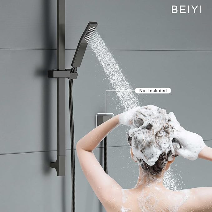 Matte Black Handheld Shower with Slide Bar Square Handheld Shower Head with Hose High-Pressure Shower Head with 29" Long Slide Bar Combo Adjustable Height