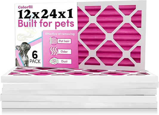 Colorfil 12x24x1 Air Filter (6-Pack) | Made in the USA | Color Changing | Remove Cat and Dog Odor | MERV 8 for Pet Hair Dander and Dust | 11.5"x23.5"x0.75" Exact Size
