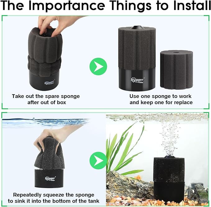hygger Aquarium Sponge Filter 20-55 Gallon Fish Tank Filter for Breeding Fry Shrimp Snails Betta Air-Powered Filter with Reusable Biochemical Ball Spare Sponge Foam Filter