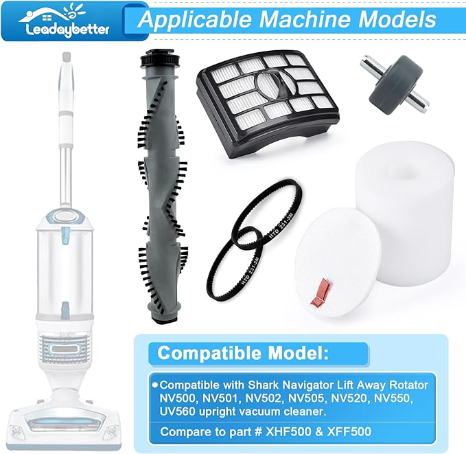 Leadaybetter Filter Replacemen Brush Roll Belt and Wheels Parts for Shark Rotator Professional NV500 NV501 NV502 NV505 NV550 UV560 Upright Vacuum, Parts XHF500 & XFF500