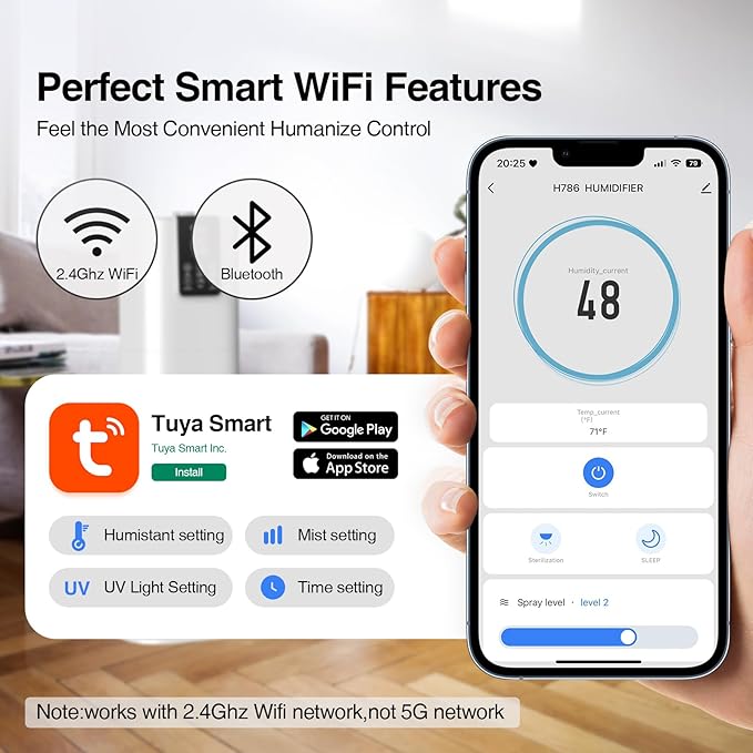 Smart Humidifiers Large Room Bedroom Home,2.11Gal(8L) Quiet Top Fill Cool Mist Humidifier,Smart App & Remote Control, 3 Speed Humidifier with 360°Nozzle,Humidity Setting for Baby Office Plant(White)