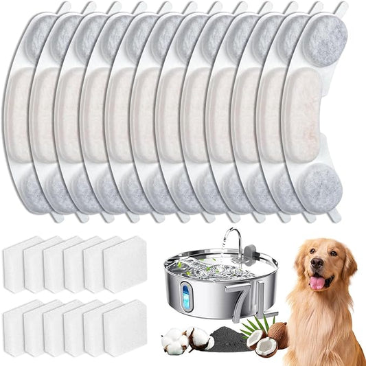 12 Sets Pet Dog Replacement Filters Compatible with Smartoo 7l/236oz/1.8G Dog Water Fountain, Water Fountain Filters for Stainless Steel Dog Water Fountain
