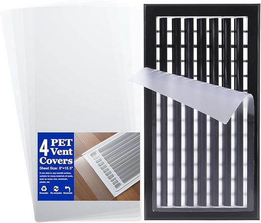 4 Pack PET Vent Covers with Nano Adhesive, 8" X 15.5" for Floor, Wall, Ceiling Vents and Air Registers, for RV, Home, Office AC Vents, Non-Magnetic, Fits on Plastic, Wood, Iron, Aluminum Vent Covers