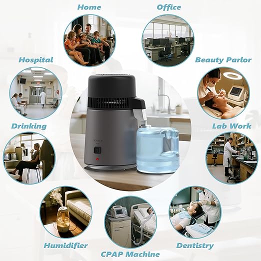 ROVSUN 1.1 Gallon/4L Water Distiller, Countertop Distilled Water Machine with BPA-Free Container, Distilled Water Maker Purifier with Flame-Retardant Material & Stainless Steel Interior, 750W, Gray