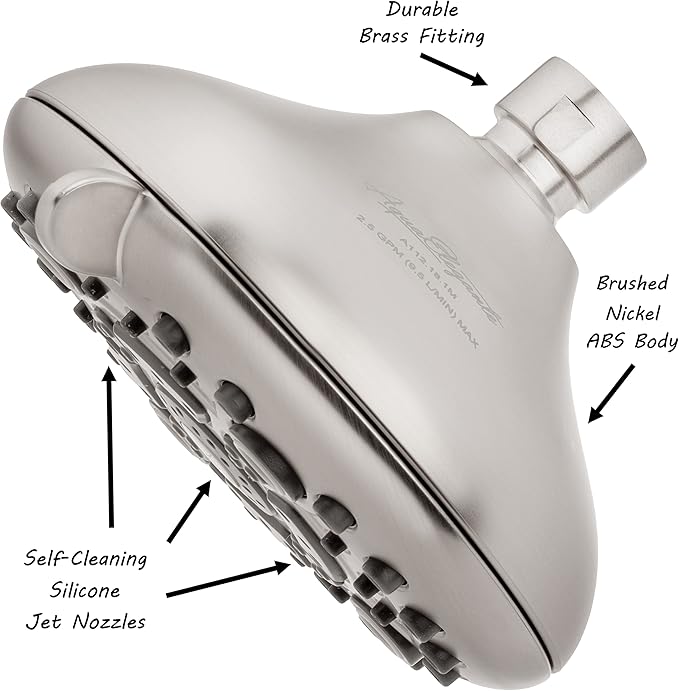 Aqua Elegante High Pressure Shower Head & Filter - Adjustable Water Saving Showerhead With Best Bath Filters To Remove Chlorine + Hard Minerals, 1.8 GPM - Brushed Nickel & California Certified