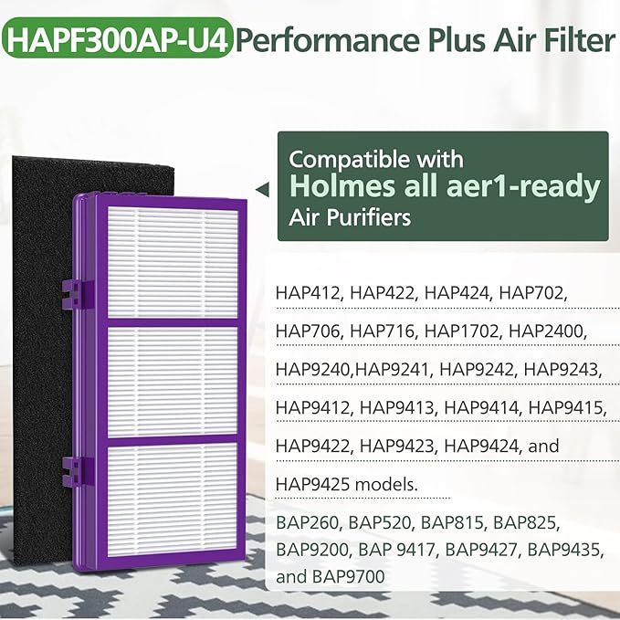 HAPF300AP Performance Plus Replacement Filter for Holmes AER1 HAPF300AP-U4 air cleaner, 4 True HEPA+ 8 Carbon Pre Filters