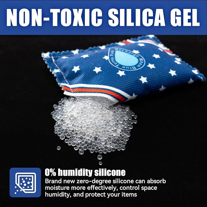 Rechargeable Dehumidifier Bags 5 Pack (100g Each) - Silica Gel Moisture Absorbers for Closet, Car, Gun Safe, Garage Storage, RV - Reusable by Microwave Heating