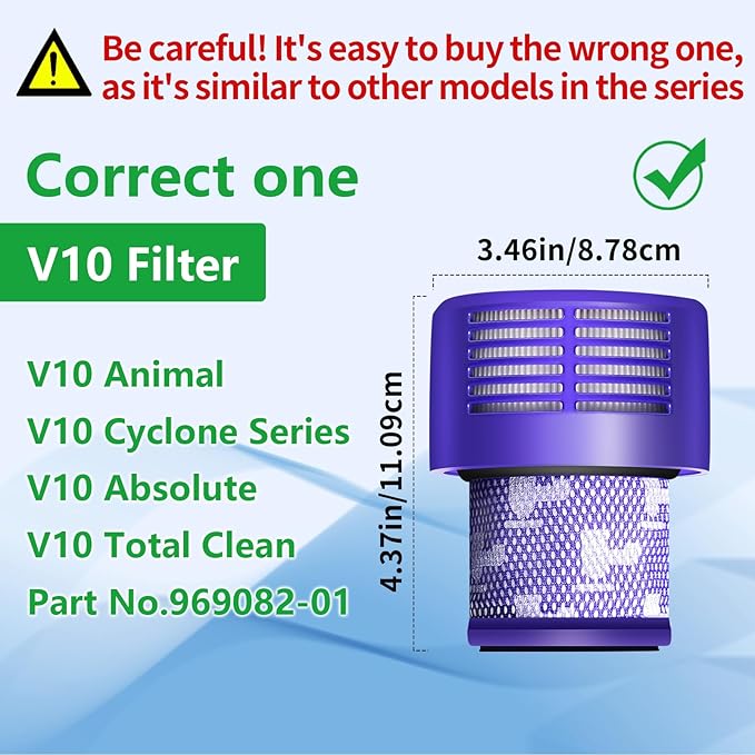 V10 Filter Replacement for Dyson V10 Cyclone Series, V10 Absolute, V10 Animal, V10 Total Clean, Replace Part No. 969082-01,2 Pack Filters and 1 Clean Brush
