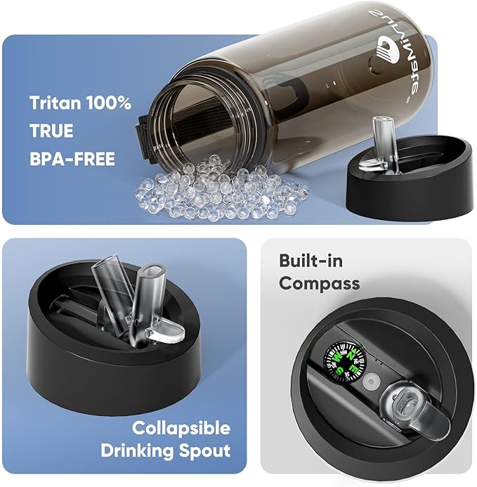 SurviMate 5-Stage 0.01μm Ultra-Filtration Filtered Water Bottle, BPA-Free Material, NSF/ANSI 42&372 Certified, Portable Water Filter Bottle for Survival, Camping, Hiking, and Emergency Use